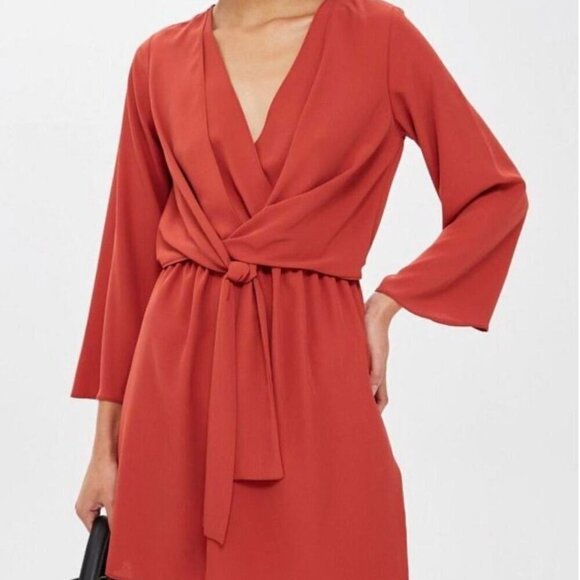 Topshop Tiffany Knot Minidress in Rust Size 4 - Picture 1 of 11